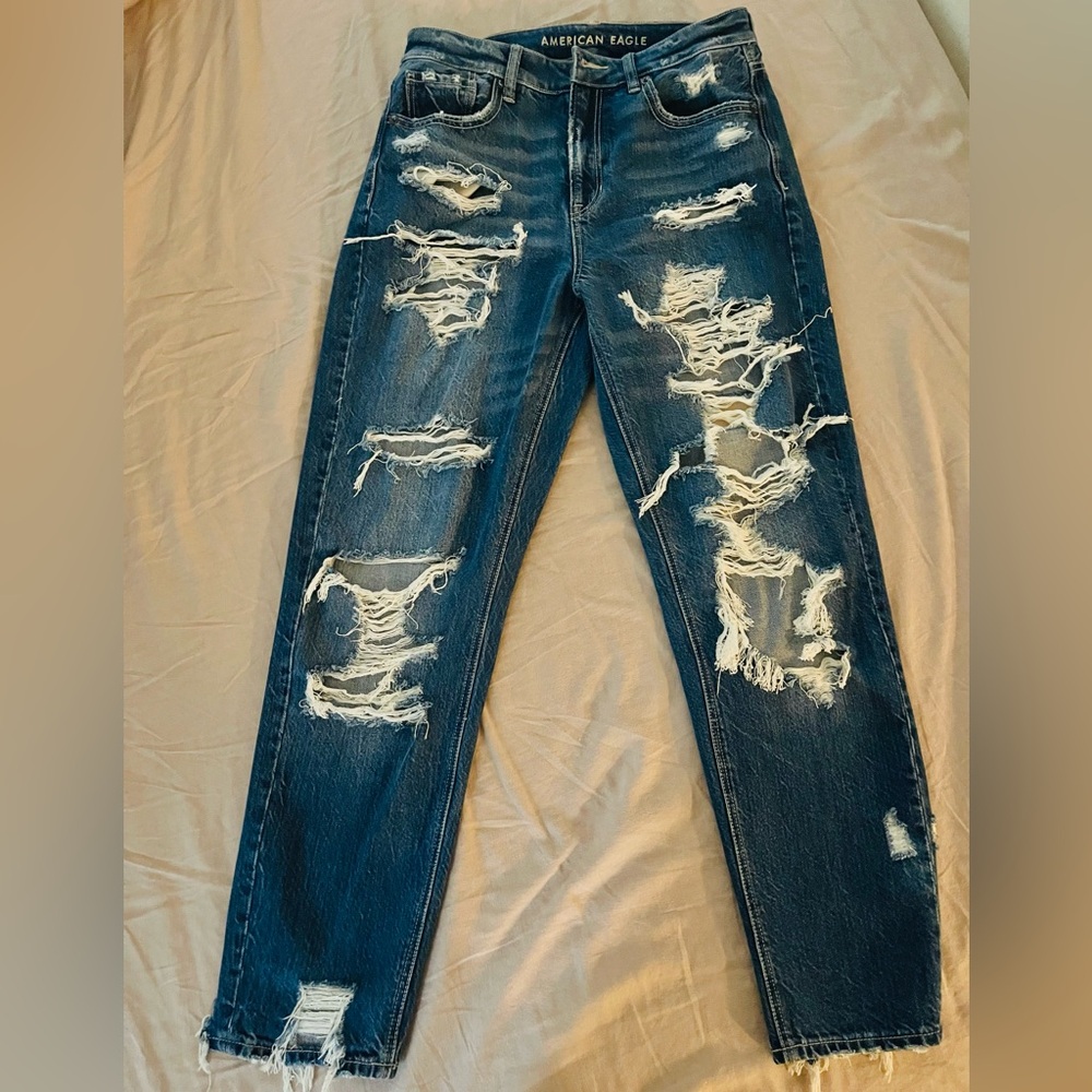 American Eagle Outfitters Dark Blue Distressed Jeans